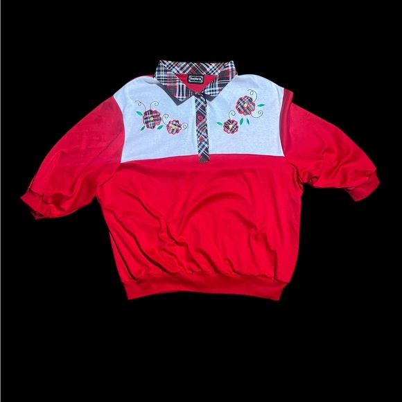 Vintage 80’s Floral Top with Plaid Accents and Collar - Picture 1 of 10